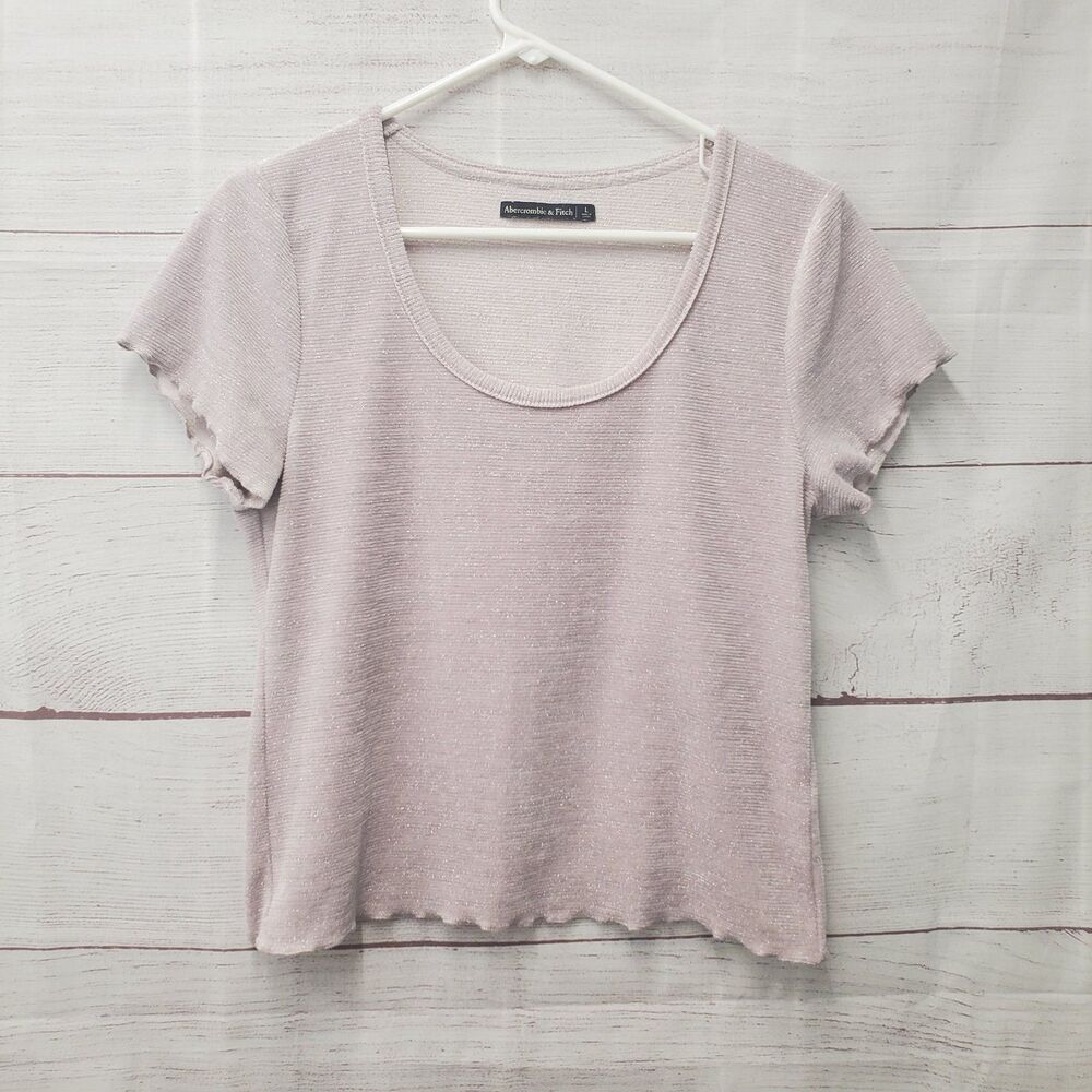 Abercrombie & Fitch Metallic Velvet Ribbed Cropped Top Size Large Lavender